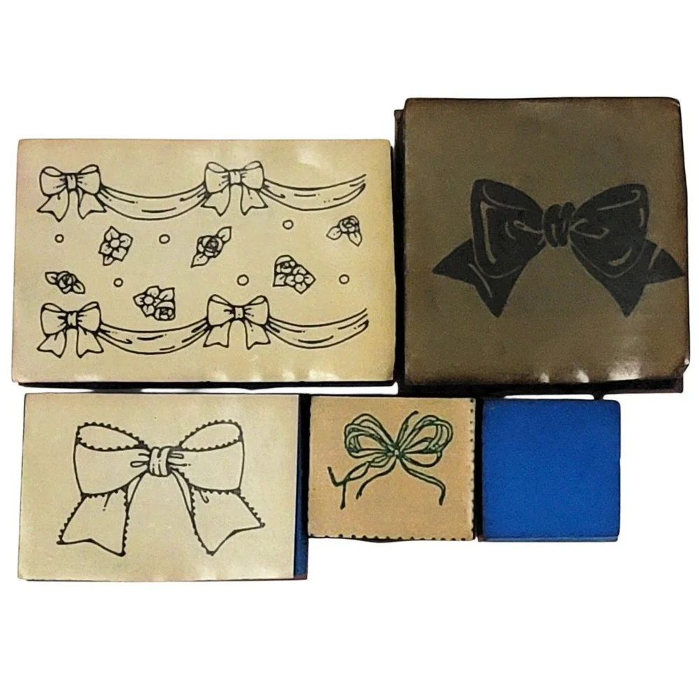 VTG Bow Rubber Stamp Set 5‎ Pc Foam Crafts Scrapbooking Card Making Bundle Lot